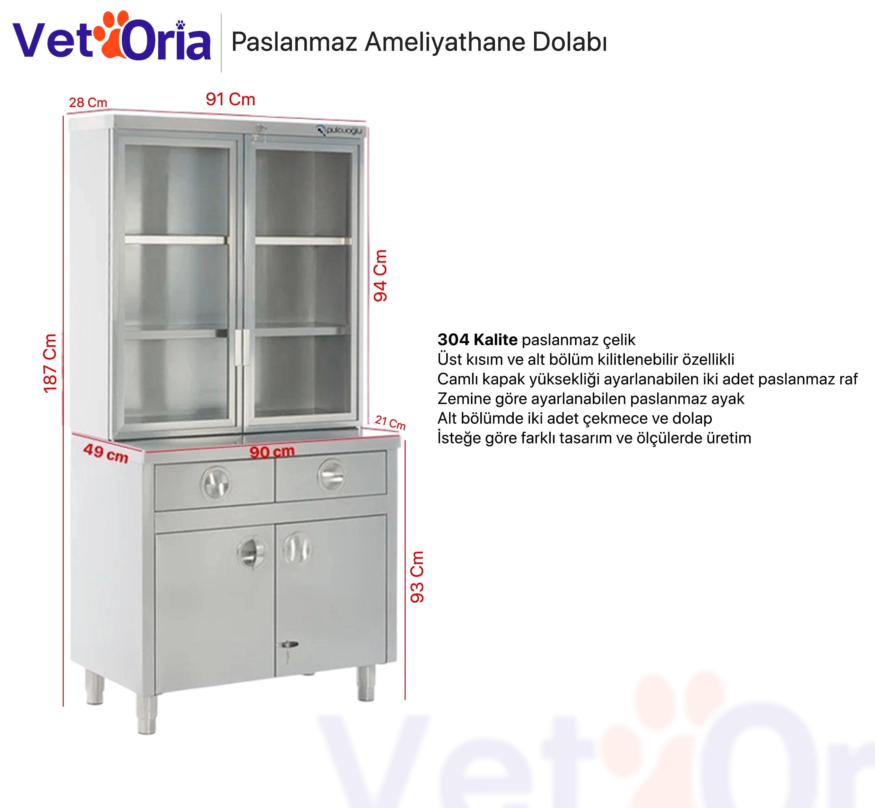                                                                Paslanmaz Çekmeceli Dolap